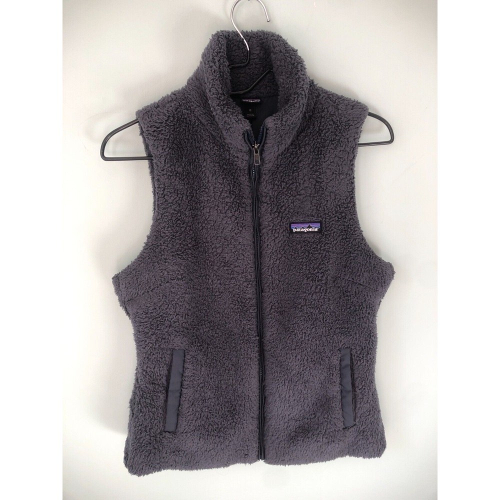 Patagonia Womens Los Gatos Full Zip Gray Sherpa Fleece Vest Size Medium